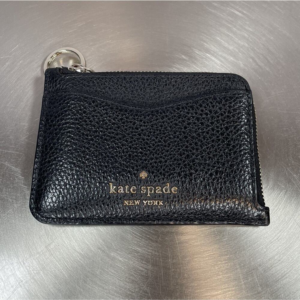 Kate Spade Leila Small Card Holder Wallet Black Zip Card Case Compact Organizer